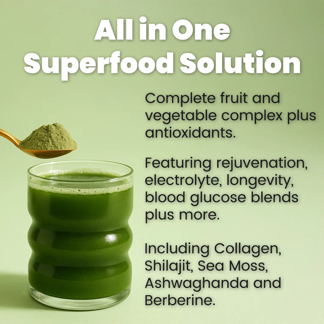 Project AD AD1, All in One Superfood Solution, Complete Fruit and Vegetable Complex Plus Antioxidants, Including Collagen, Shilajit, Sea Moss, Ashwaganda and Berberine (24 Servings)