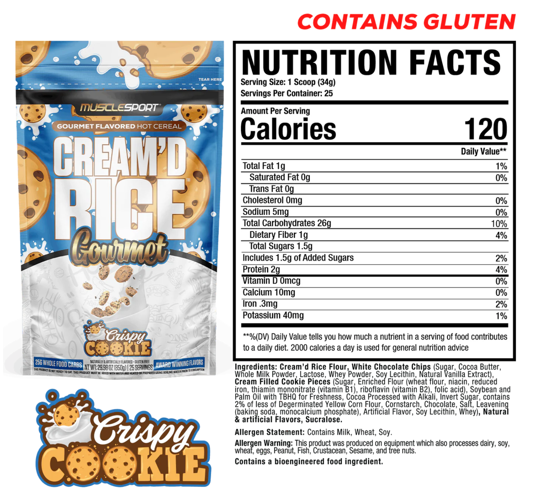 MuscleSport Cream'd Rice Gourmet - Hot Cereal - 25 servings