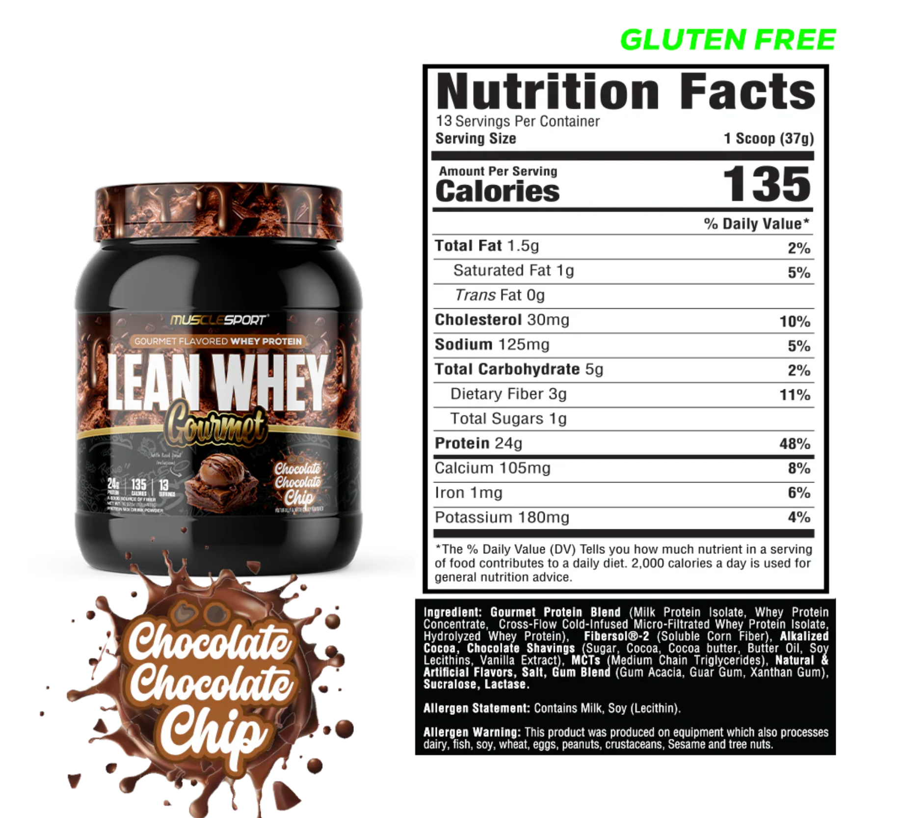MuscleSport: 1LB Lean Whey Gourmet Premium Blended Protein