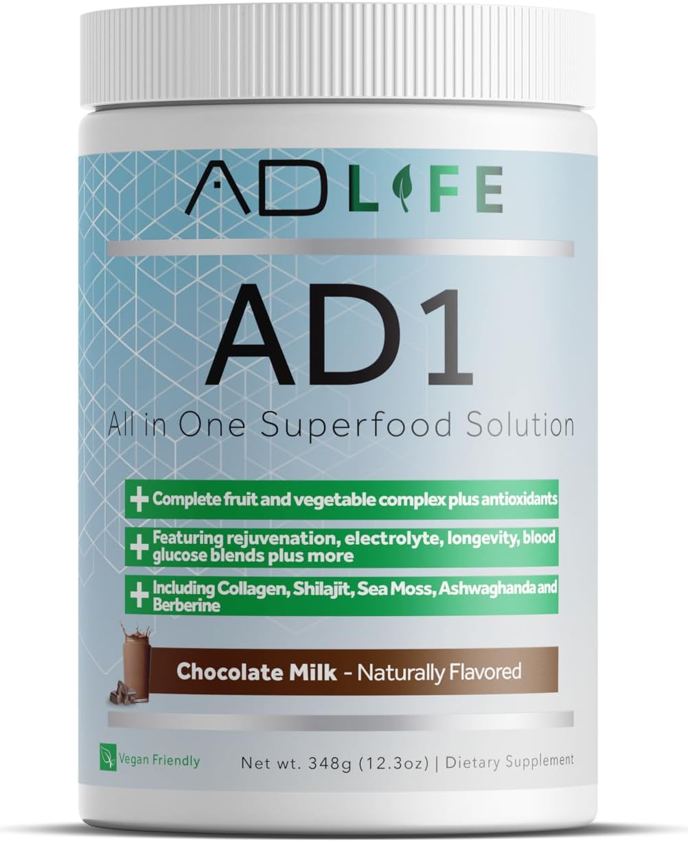 Project AD AD1, All in One Superfood Solution, Complete Fruit and Vegetable Complex Plus Antioxidants, Including Collagen, Shilajit, Sea Moss, Ashwaganda and Berberine (24 Servings)