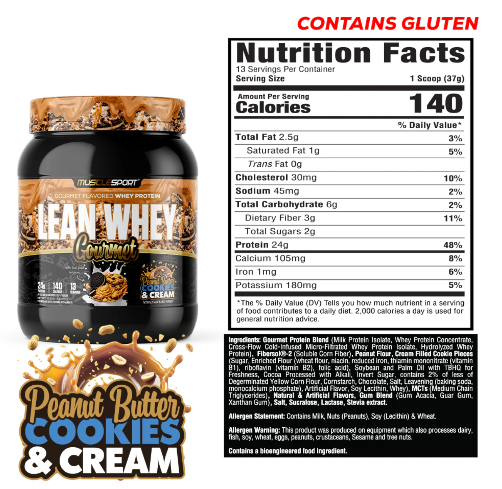 MuscleSport: 1LB Lean Whey Gourmet Premium Blended Protein