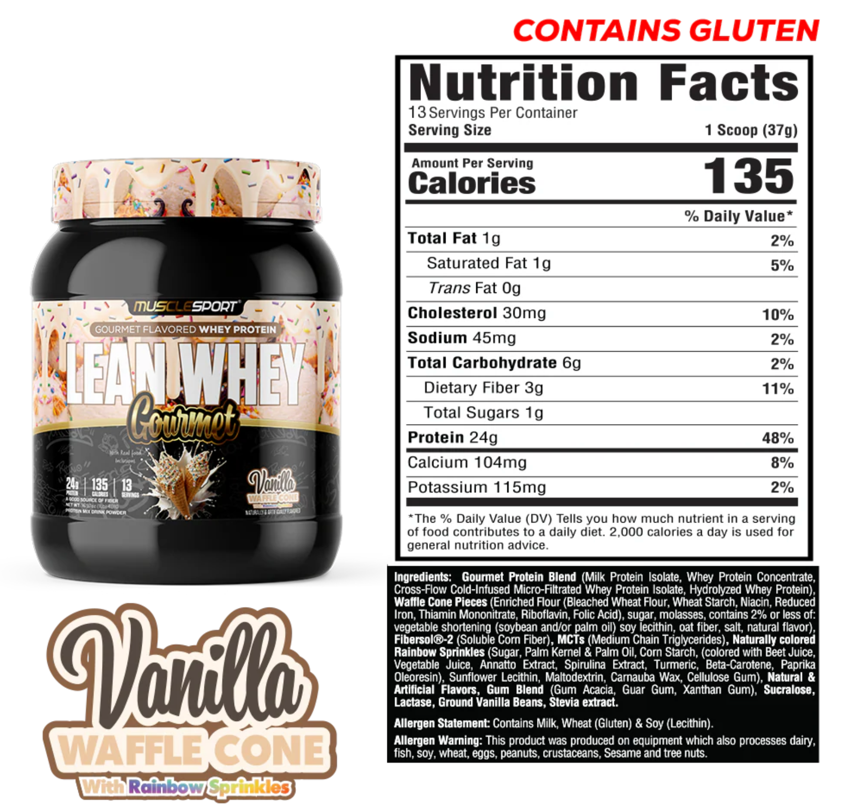MuscleSport: 1LB Lean Whey Gourmet Premium Blended Protein