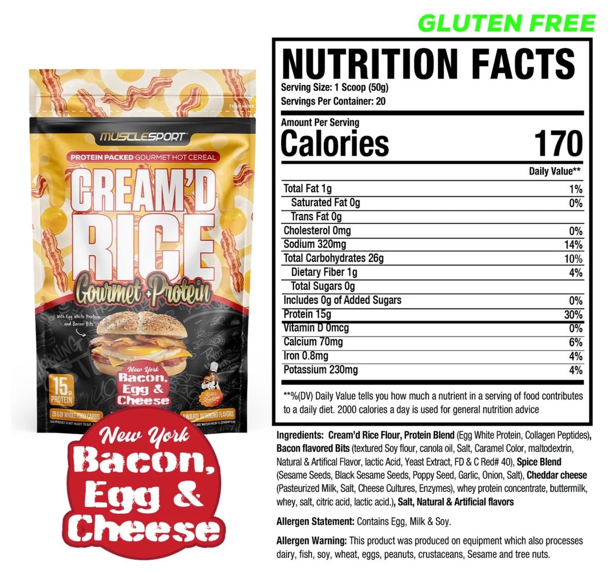 MuscleSport Cream'd Rice Gourmet + Protein New York Bacon, Egg & Cheese